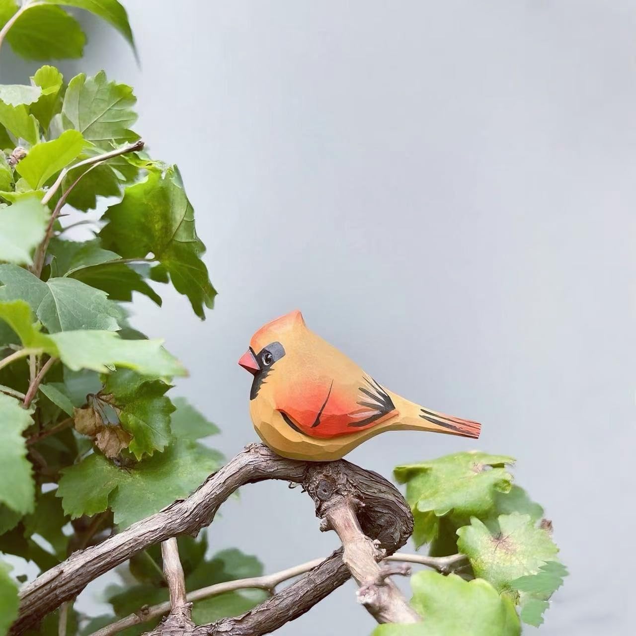 Handmade Wooden Northern Cardinal Figurines Set, Hand-Painted Female Cardinal Birds on Base - Home Decor, Christmas Ornaments, Unique Gift for Bird Lovers & Craft Enthusiasts