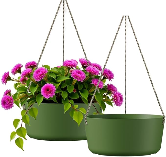 10.7 Inch Hanging Planter for Outdoor Indoor Plants,2 Pack Hanging Flower Pots with Drain Holes for Garden Home Decor Use (Dark Green)