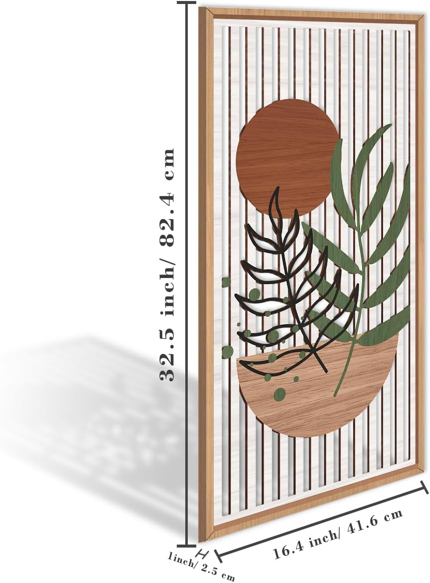 IARTTOP Large Boho Wood Wall Art Framed 16x32 Inch Mid century Modern Wooden Wall Decor Abstract Bohemian Minimalist Art Decor for Bedroom Living Room Office Set of 3