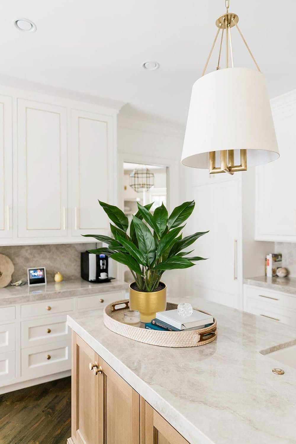 Fake Plants 17'' Faux Plants Artificial Potted Plants Indoor Realistic Fake Cast Iron Plant Artificial Plants with Gold Pot for Home Office Farmhouse Kitchen Bathroom Table Shelf Decor