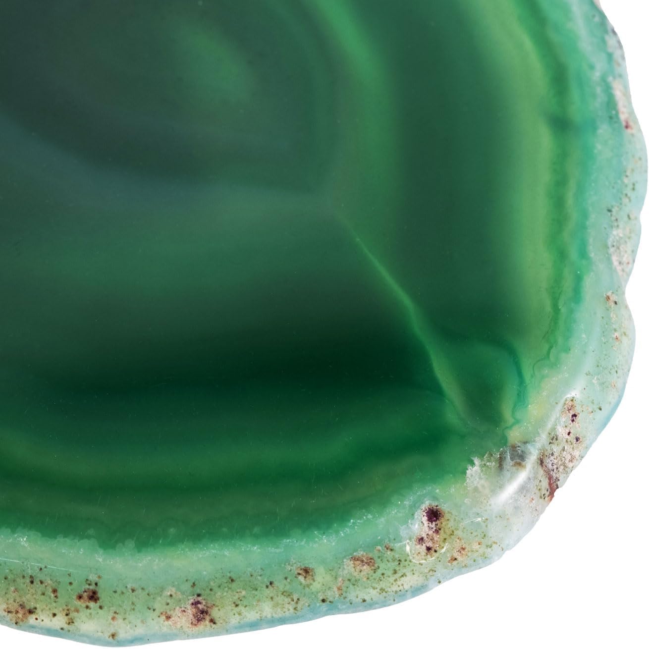 Luxury Lane Set of 4 Large Natural Brazilian Agate Slice Geode Rock Stone Drink Coasters with Wood Holder 4.3-4.7 inch Centerpiece Table Decoration, Emerald Green