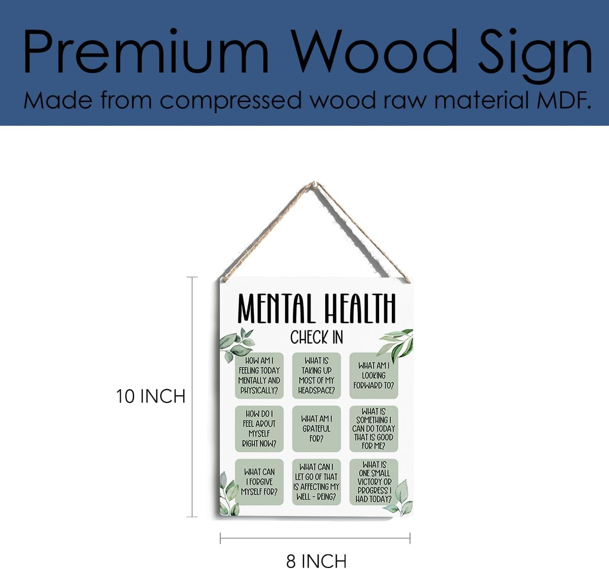 Mental Health Decor, Psychotherapy Sign Counselor Office Decor, Wall Art Wooden Hanging Plaque 10 x 8 Inch, for Office Bedroom Living Room Home, Anxiety...