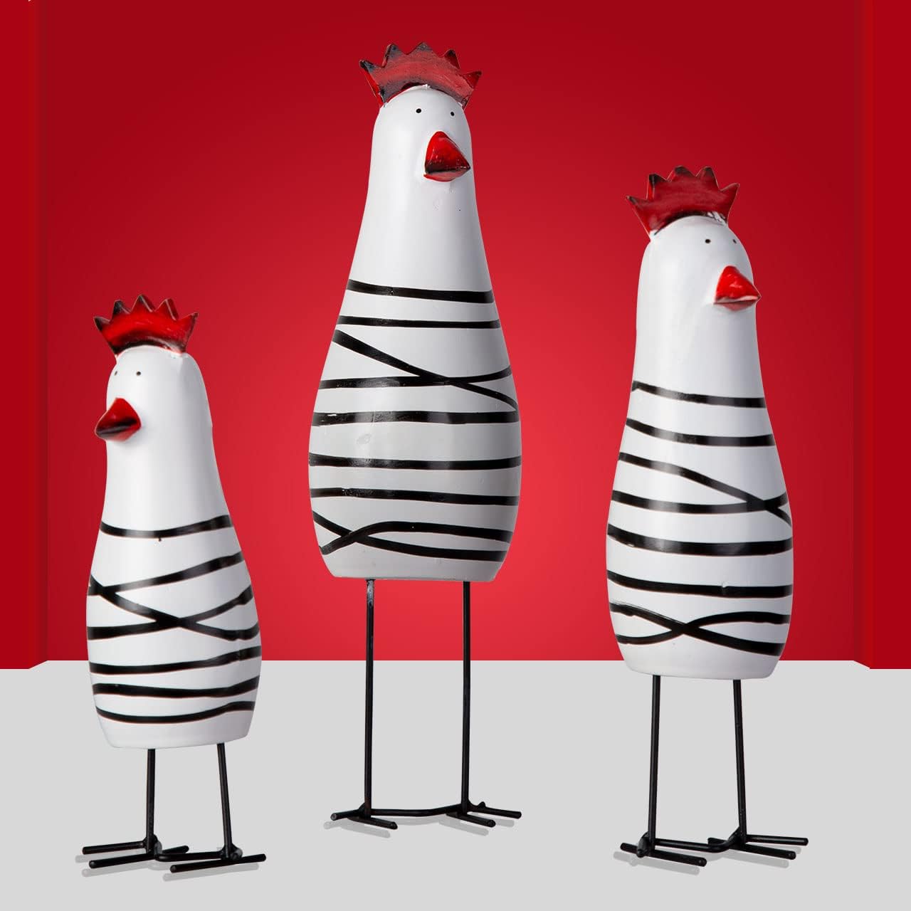 Berry President Cute Wood Wooden Chicken Chook Carving Figurines for Home Decor, Rooster Kitchen Decor, Living Room Decorations,Pack of 3 Pcs (White)