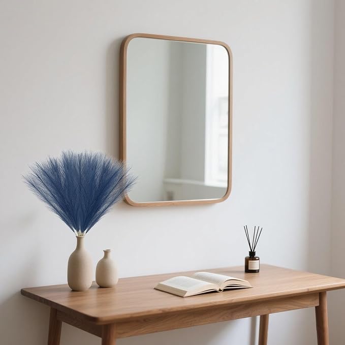 30 Pcs Royal Blue Faux Pampas Grass, 17 Inches Artificial Pampas Grass Bulk, Short Fluffy Faux Pompas for Vase Filler, Home Boho, Wedding Anniversaries, Baby Shower Decoration