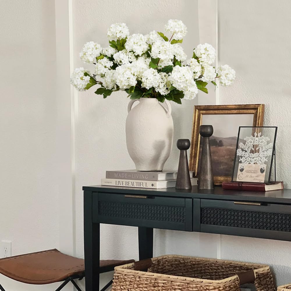 Melorca&Guilla Artificial Flowers for Decoration, 6Pcs 23inch White Hydrangea Fake Flowers,Faux Flowers for Vase,Faux Floral Stems for Wedding Party Kitchen Home Decorations (6, White003)