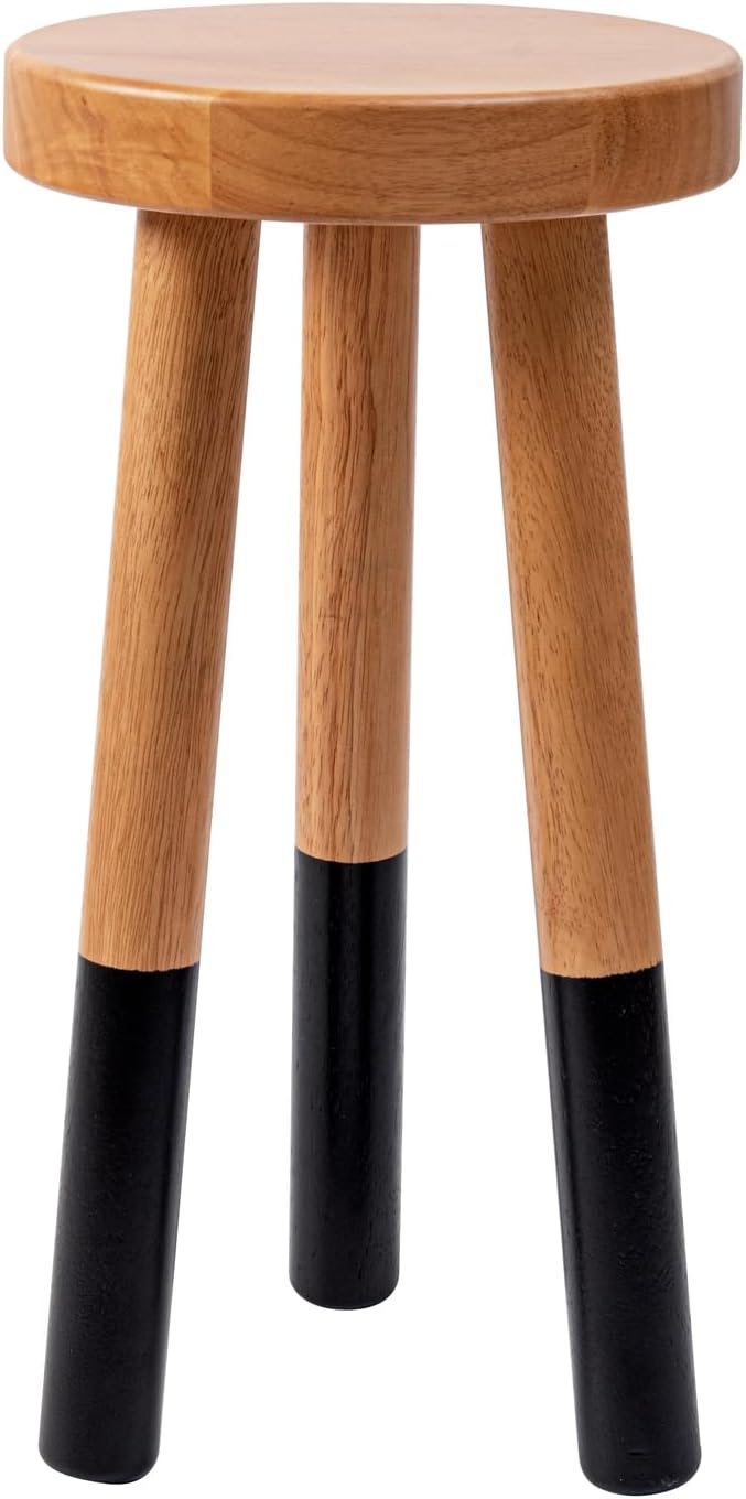 Rubber Wood 9" Round Plant Stand |Dip Dyed Black Accent Stool |Small Drinking Table |Side Table(18" H)