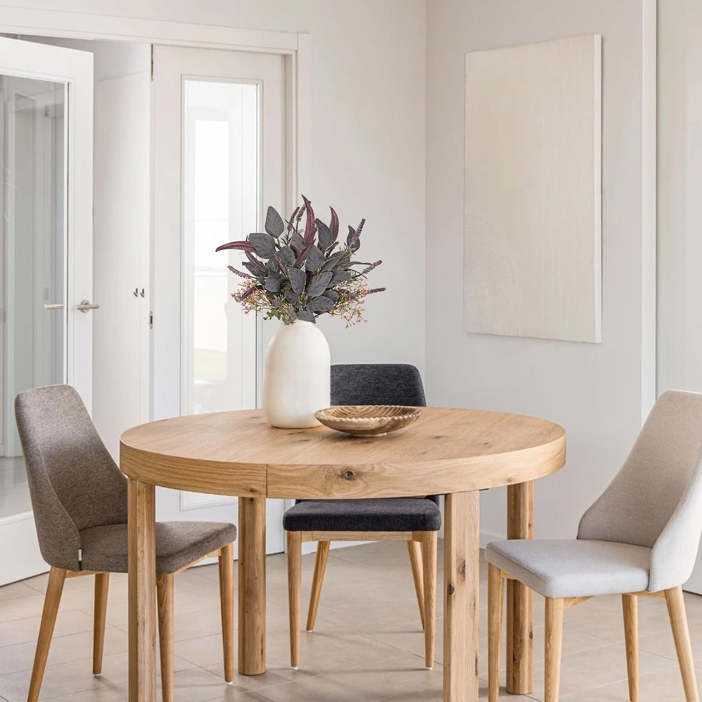 Fall Artificial Eucalyptus Bouquet with Purple Sage Leaves – Autumn Faux Greenery Bush with Raffia Wrap for Farmhouse, Kitchen, Table, and Seasonal Home Décor