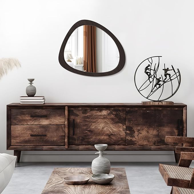 WallBeyond Asymmetrical Mirror, Irregular Wall Mirror, Wall Mirrors Decorative for Bedroom Living Room Entryway Hall, Wood Mirror for mid Century Modern Decor 23" H x 19" W, Black