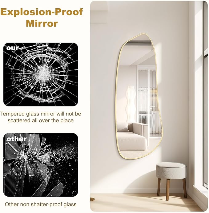 WallBeyond Irregular Wall Mirror, Asymmetrical Mirror Wall Mounted with Gold Framed for Living Room, Bathroom, Bedroom, Entryway Wall Decor, 46"×18", Gold