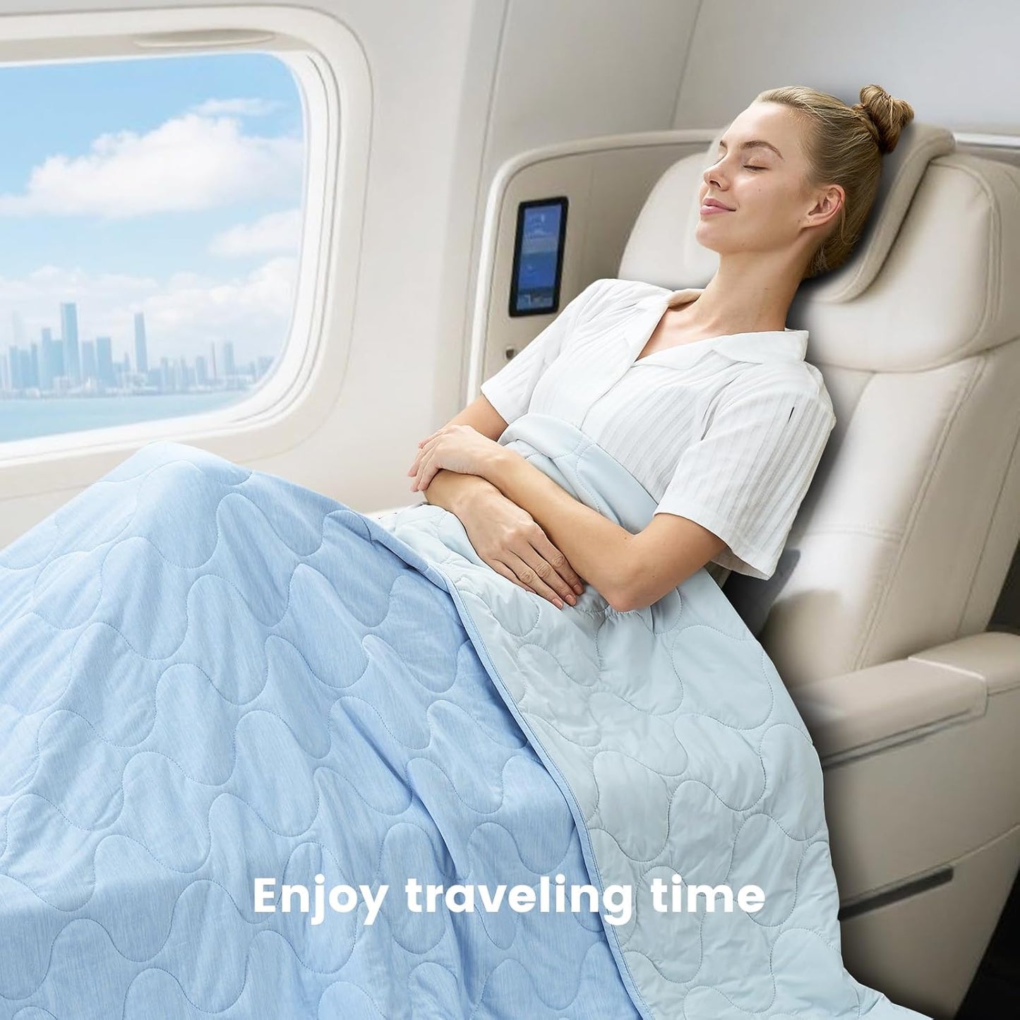 Cozy Bliss Cooling Dual-Sided Blanket for Hot Sleepers, Q-Max>0.46 Lightweight Soft Breathable All Seasons Double Side Cooling Throw for Night Sweats (Cool Blue, 80"x90")