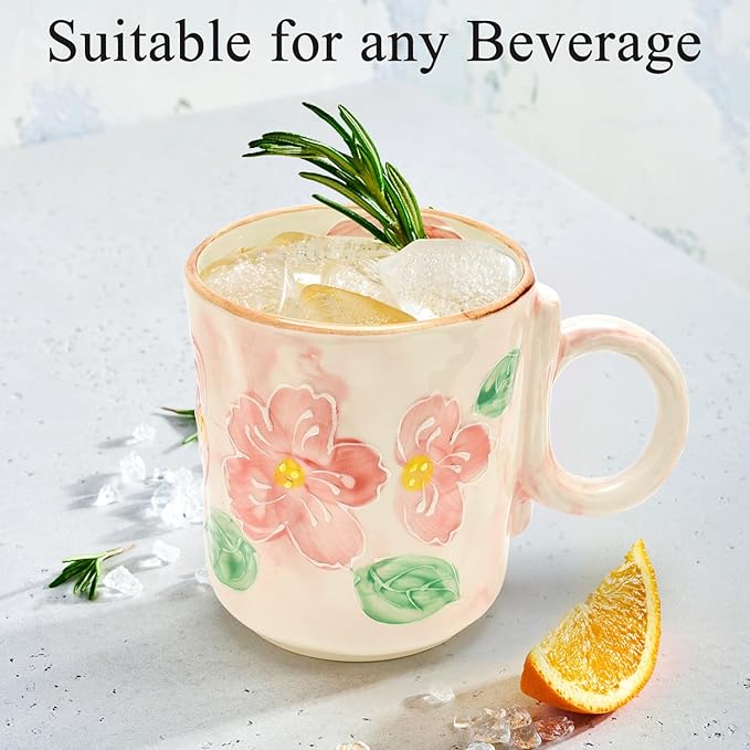 3D Cute Ceramic Coffee Mug Gifts for Women Her Grandma Mom Mugs Pretty Japanese Tea Cup Pink Porcelain Floral Mug Valentine Mothers Day Gift Ladies Female Christmas Gift Flower Teacup Lover Girly Mugs