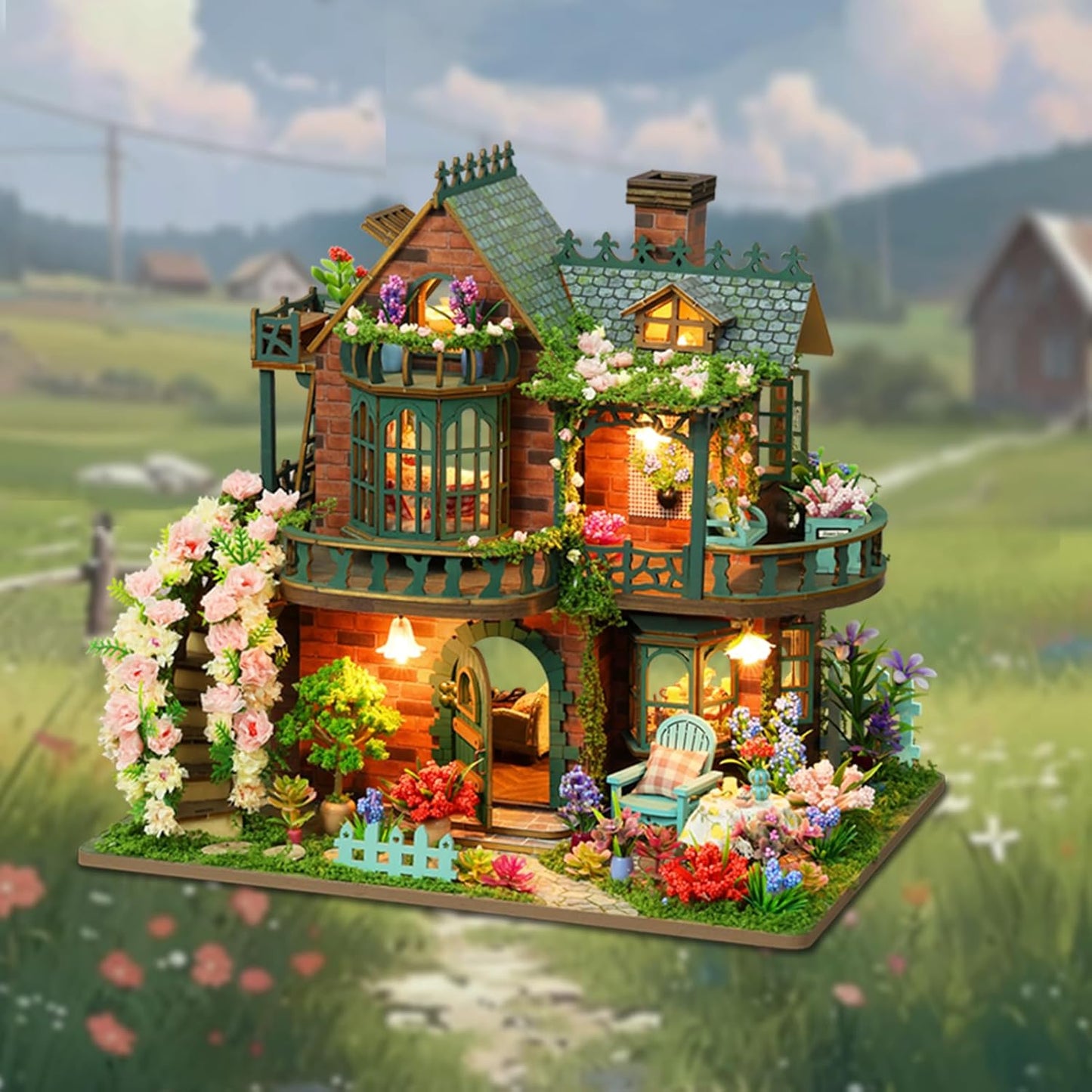 DIY Miniature House Kit - DIY Mini House Building Kit - Wooden Dollhouse Miniature Kit -Tiny Garden House Diorama Building Kits with Light - 3D Puzzle Adult Craft Unique Gift