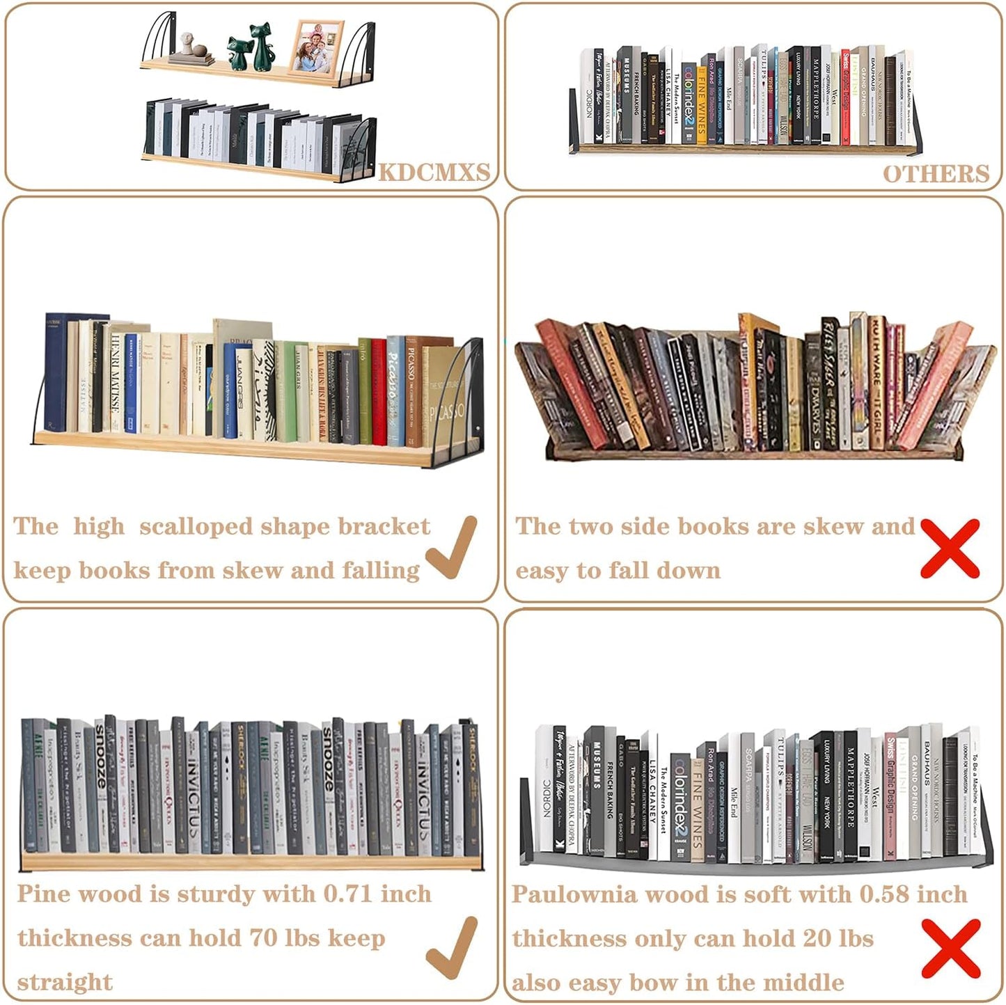 Floating Book Shelves for Wall,7.87" D x 31.5"" W Book Shelf for Wall Set of 2,Nature Wood Floating Shelves ,Long Rustic Unfinished Floating Shelves for Office,Bedroom - No Stain - Natural Unfinished