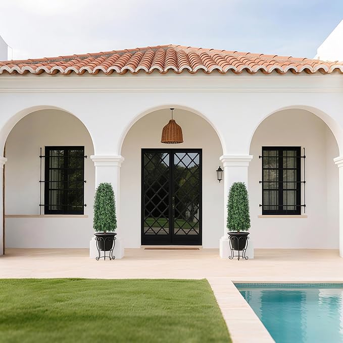 3 FT Artificial Boxwood Trees Outdoors, 36 inch Faux Boxwood Topiary, Set of 2 UV Resistant Bushes & Fake Evergreen Shrubs for Patio Yard Porch Fence Outside Decor