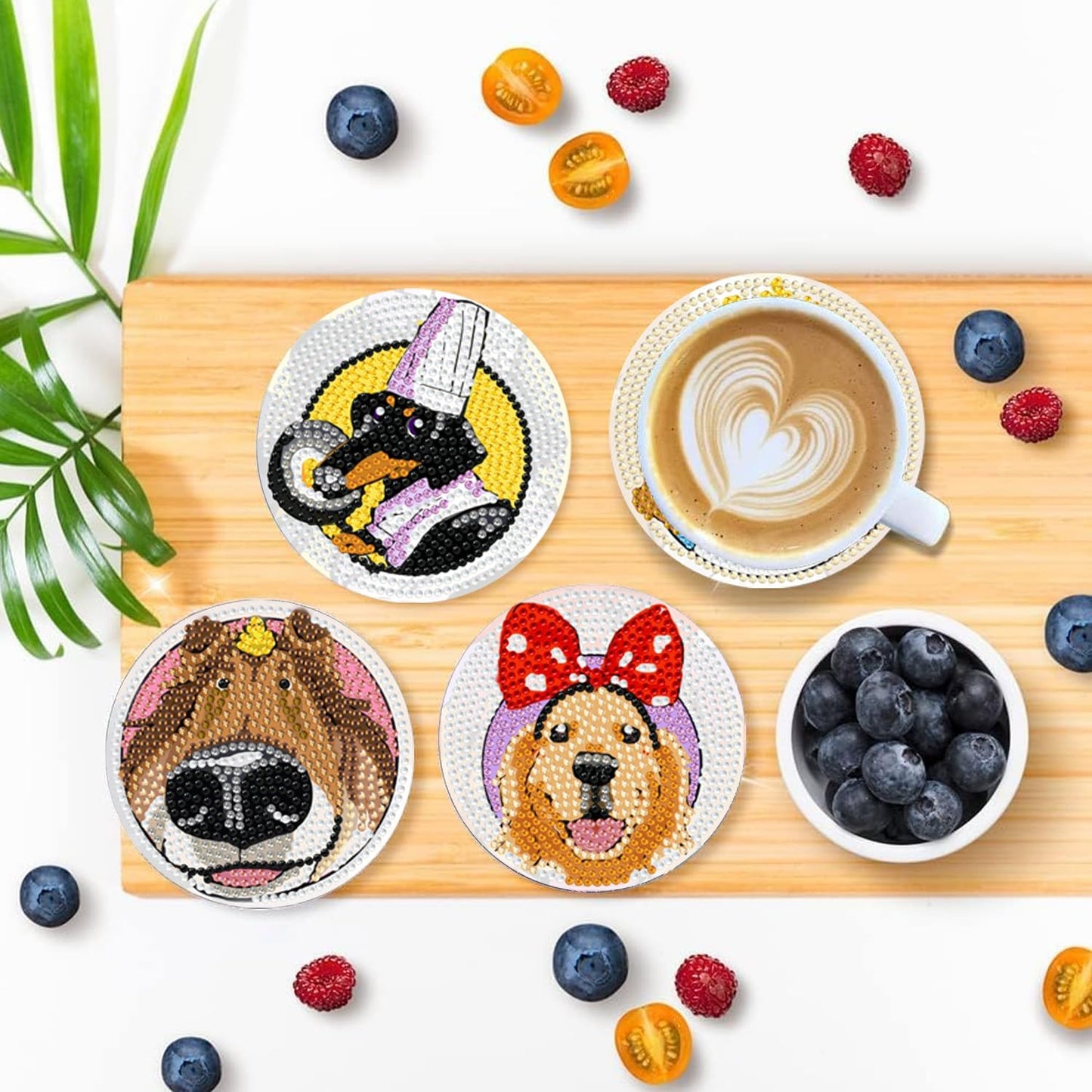 EWJRNSF 6 PCS Small Diamond Art Coasters Kits, Diamond Painting Coasters, Fall Diamond Art Kits for Adults Beginners, Arts and Crafts Item Sets with Holder for Drinks. Dog