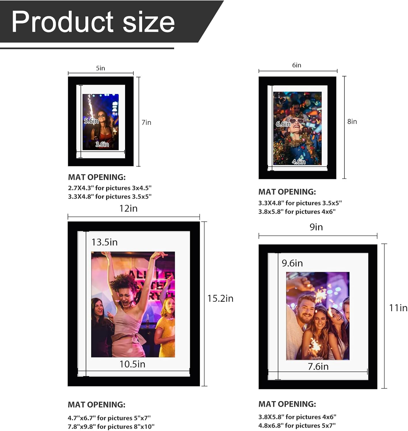 Egofine Picture Frame Set 12 Pack, Picture Frames Collage Wall Decor with Two 11x14, Two 8x10, Four 5x7, Four 4x6, Photo Frames for Wall and Tabletop, Made of Solid Wood, Covered by Plexiglass, Black