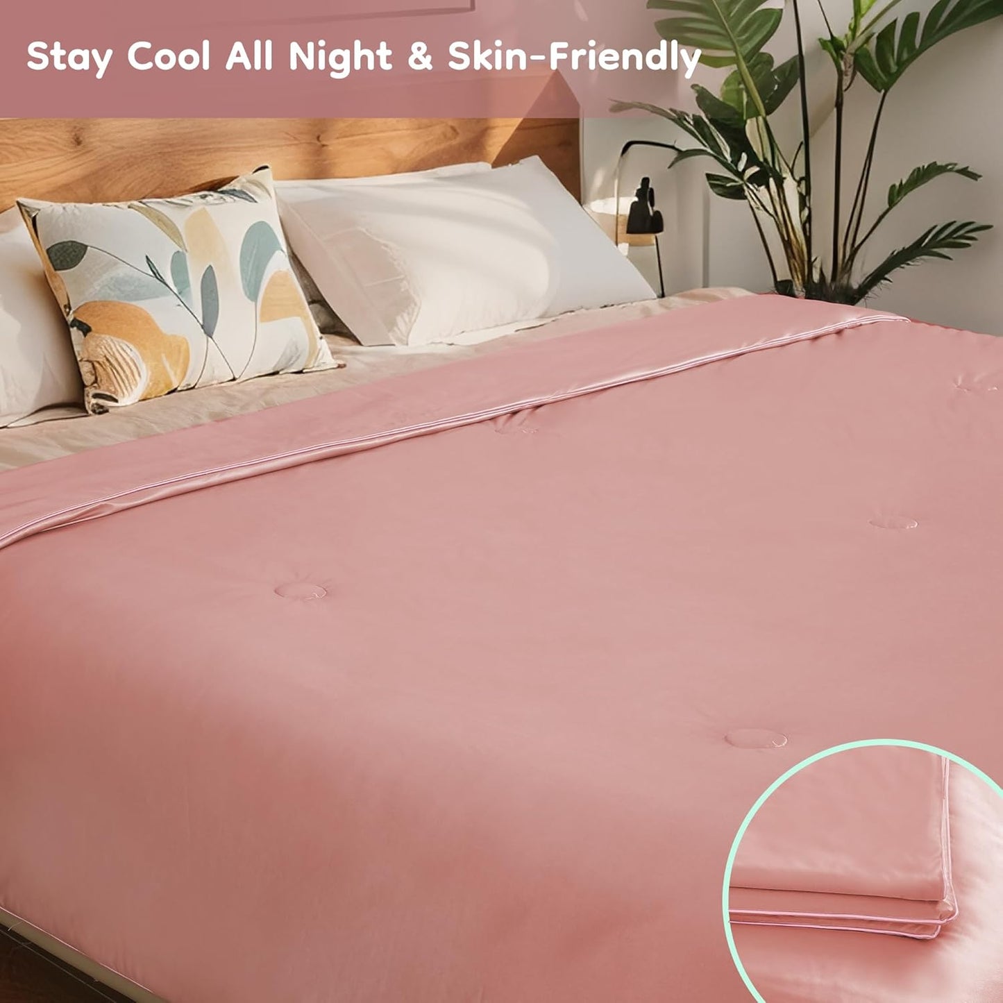 Cooling Blanket Twin Summer Comforter for Hot Sleepers, Silky-Soft & Cool Fiber, Double-Sided Cold Blanket for Night Sweats, Single Size All-Season Comfort, 60" x 80", Pink