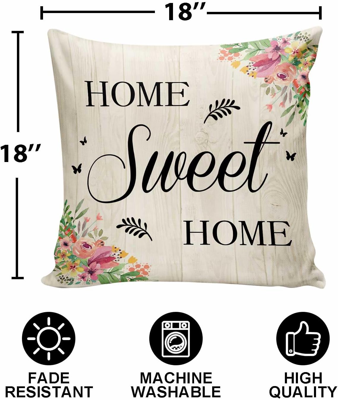 Home Sweet Home Spring Flower Throw Pillow Cover,Spring Flower Farmhouse Decor Pillow Covers Home Decorative Sofa Pillow Case 18x18 Inch