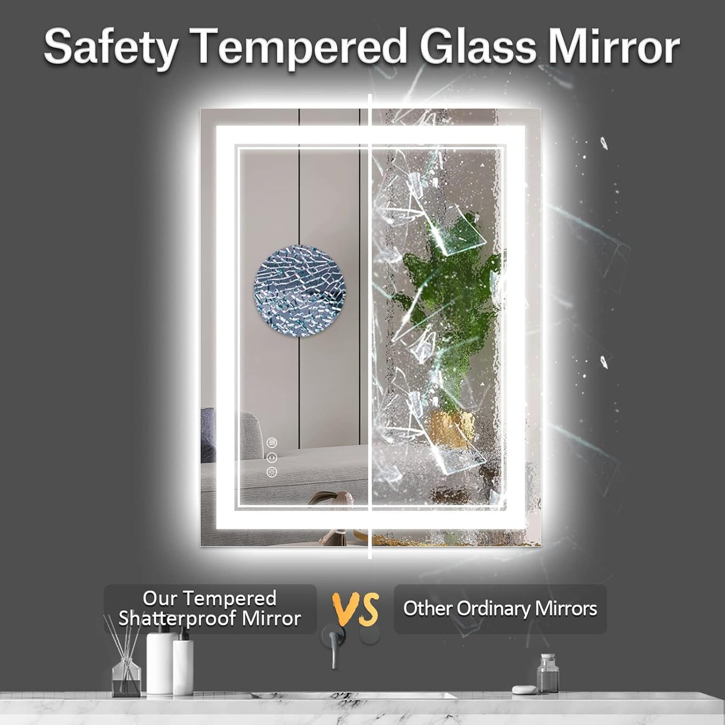 LED Mirror 20"x28" with Front and Backlit,Dimmable LED Lighted Vanity Mirror Bathrooom Wall,Memory Shatterproof Anti Fog Mirror for Bathroom