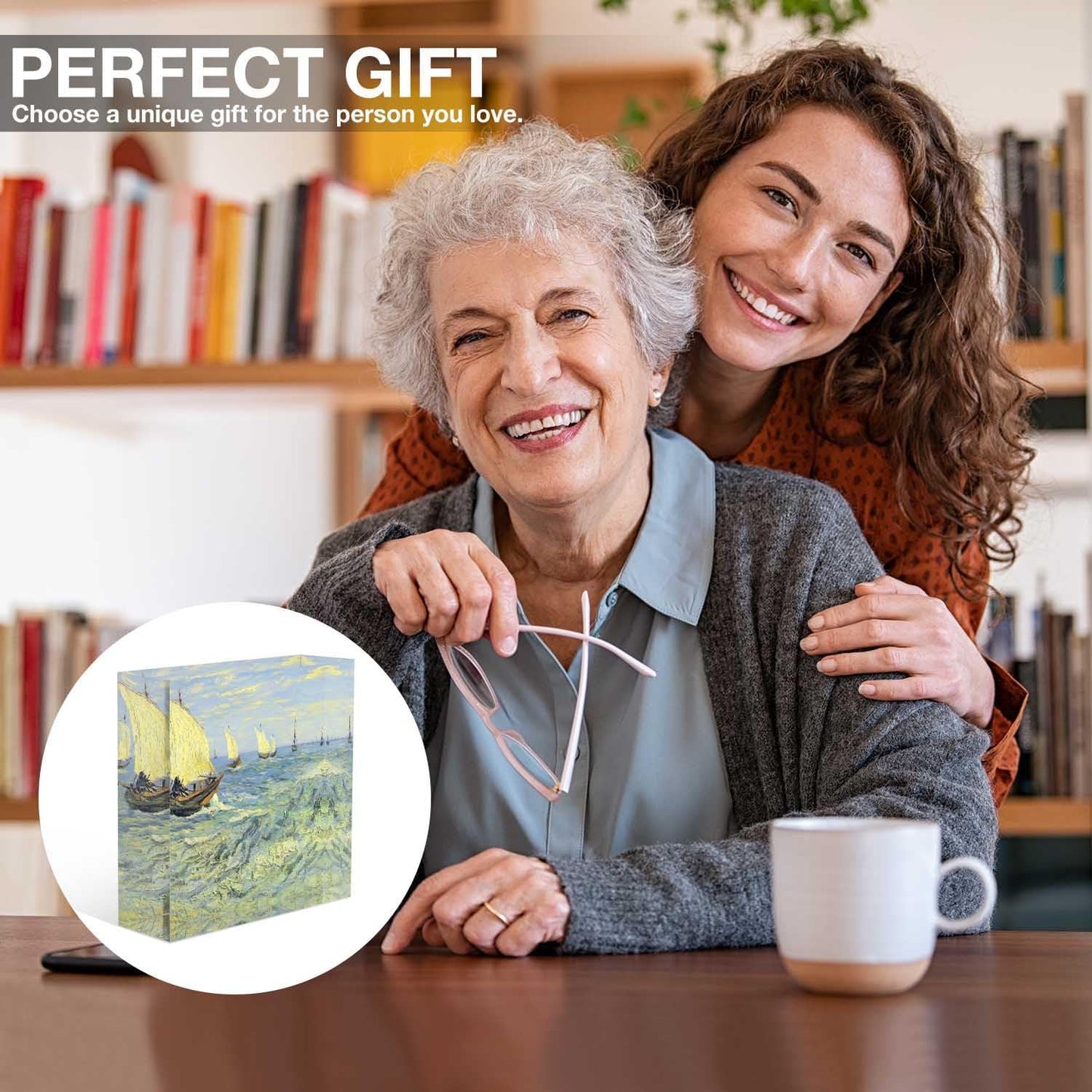 NOHSHE Clear Acrylic Decor Classical Art,Sailing Ship in The Harbor Valentine's Day Present - Housewarming Presents - Goodbye Presents for Coworkers Positive Wall Plaque 4 x 4 Inches