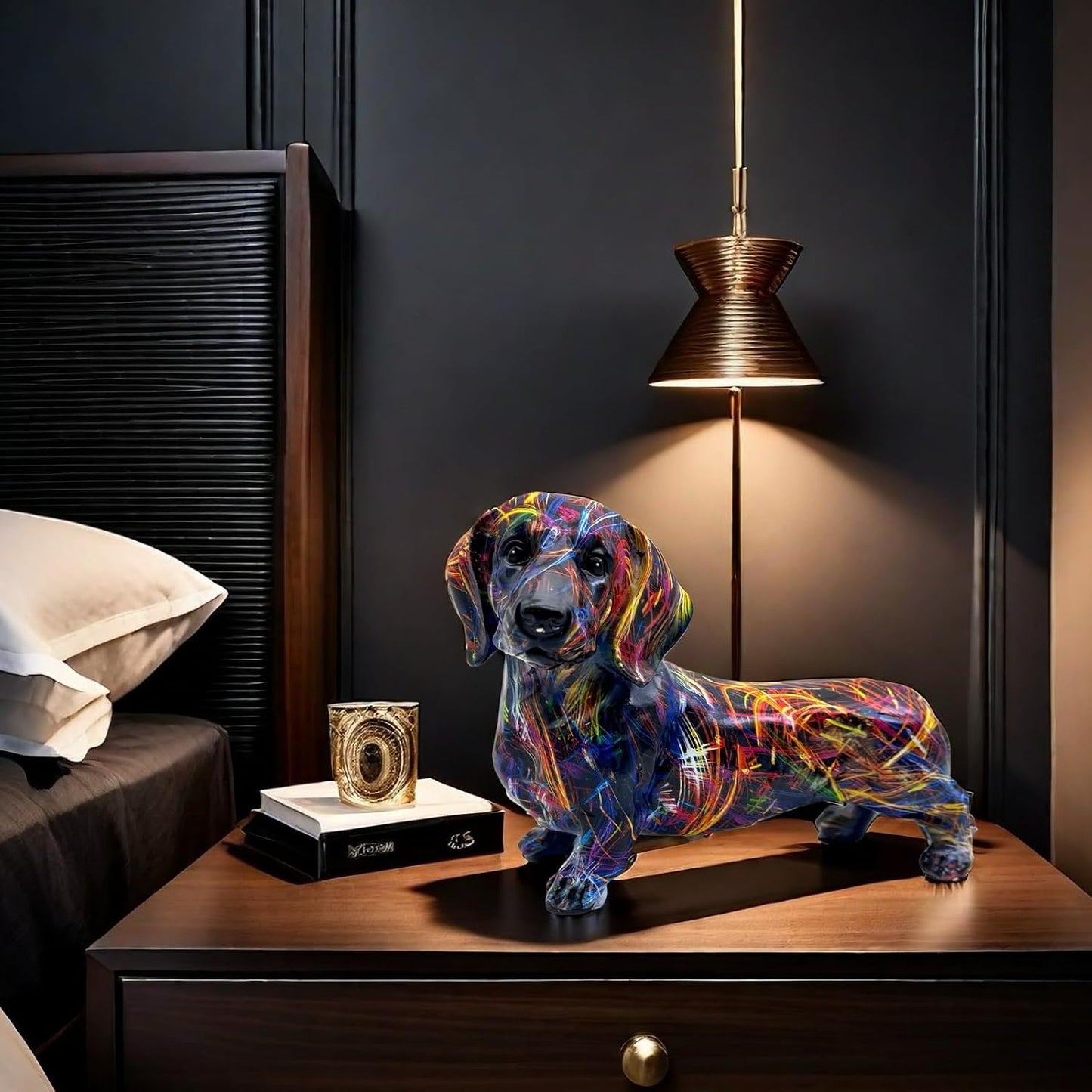 FUNSXBUG Colorful Dachshund Dog Statue Art Figurines Sculpture Collectibles Home Office Desktop Decor Outdoor Garden Display Decoration (Dachshund Dog 2)