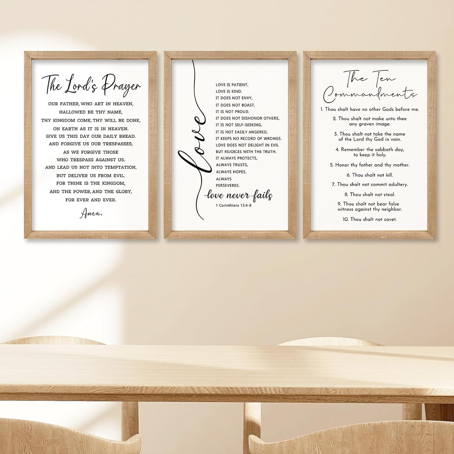 comurdyo Christian Bible Verse Wall Art 24"×16" Set of 3 Positive Religious Minimalist Quotes Sign for Rustic God Jesus Christ Prayer Inspirational Catholic Scripture Decor Wood Framed Hanging (Wood)