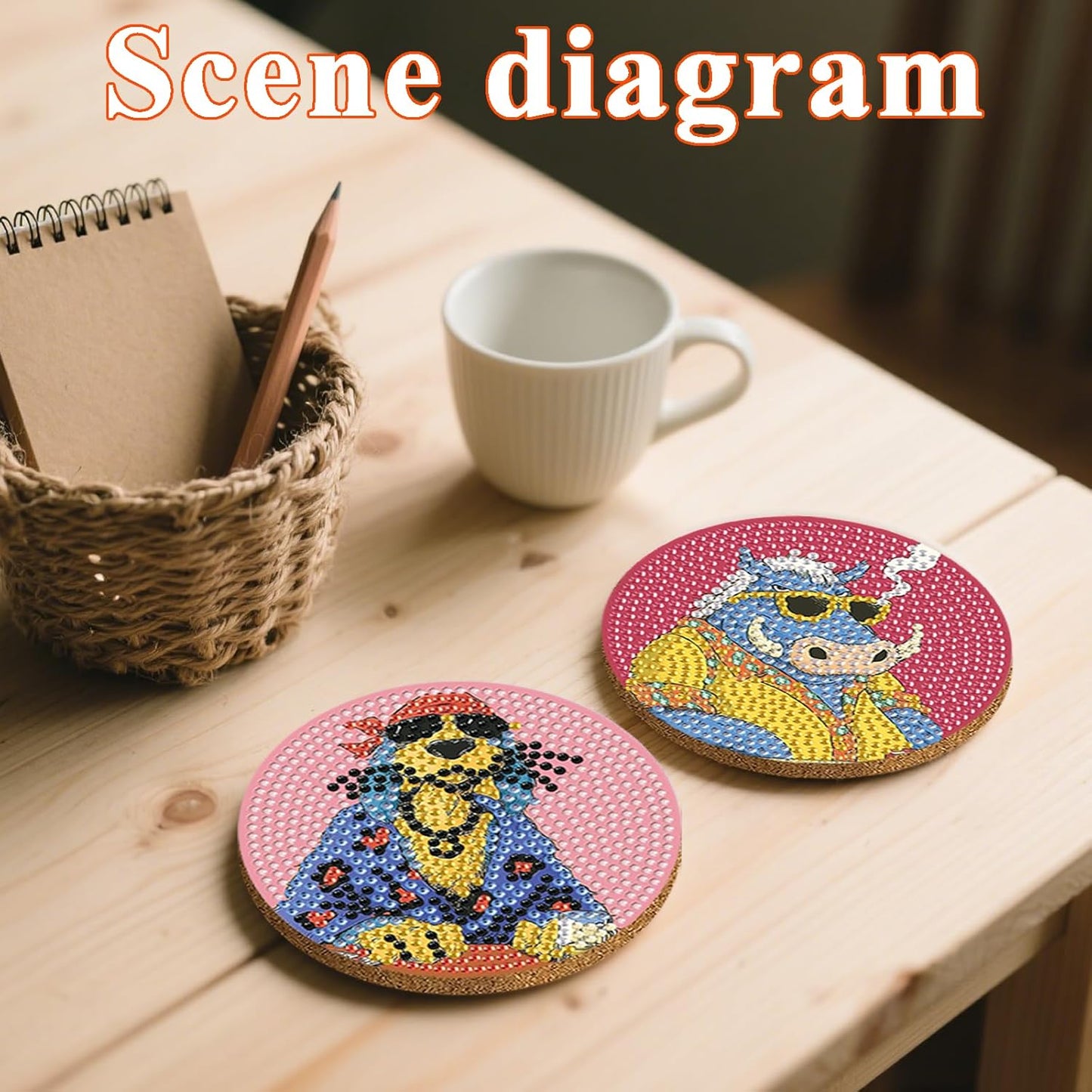 DOTSOPS Cat Diamond Painting Coaster with Holder 5D Diamond Art Kits for Adults 6Pack Round Full Drill Beginners Gem Dots Craft Arts Supplies Party Home Decor 6Pack Animal Style