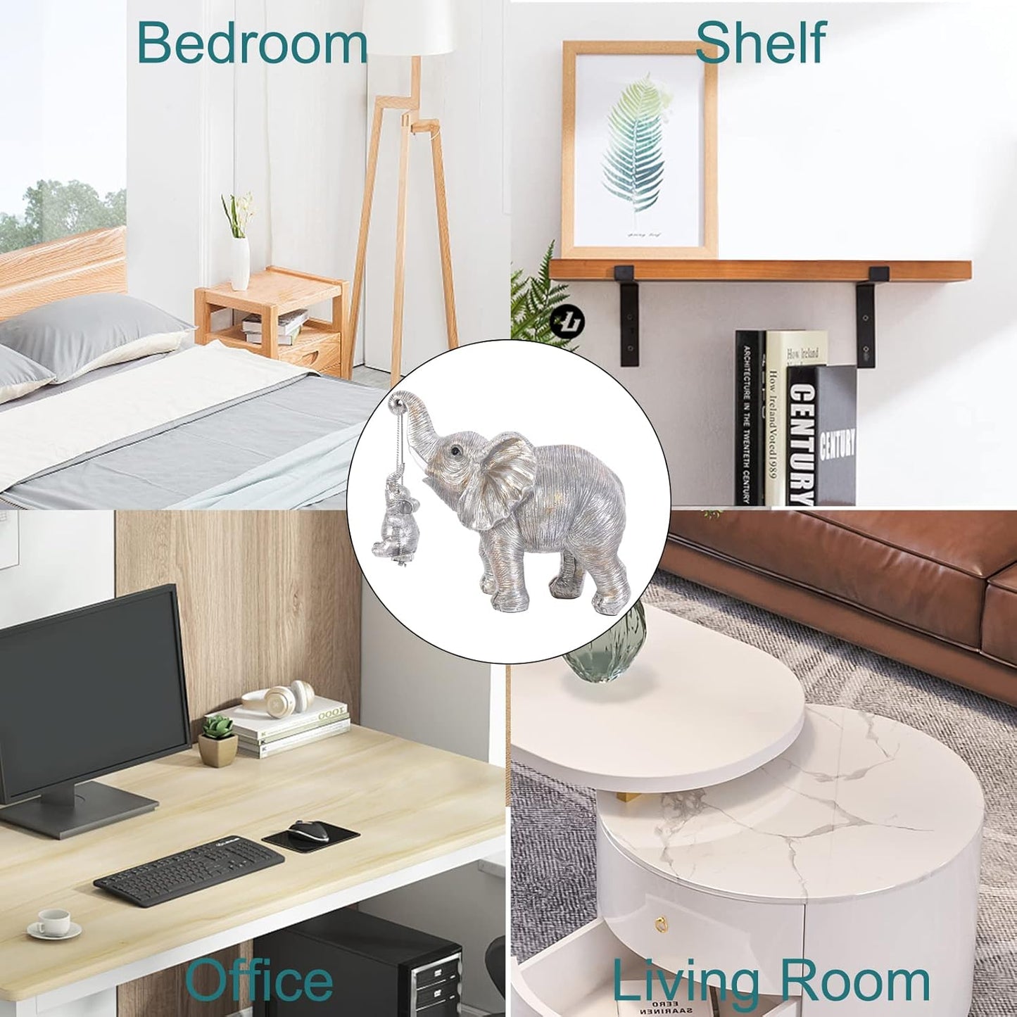 Cute Elephant Statue Silver Elephant Animal Accents Brings Good Luck, Health, Strength Decorations for Home, Shelf, Living Room