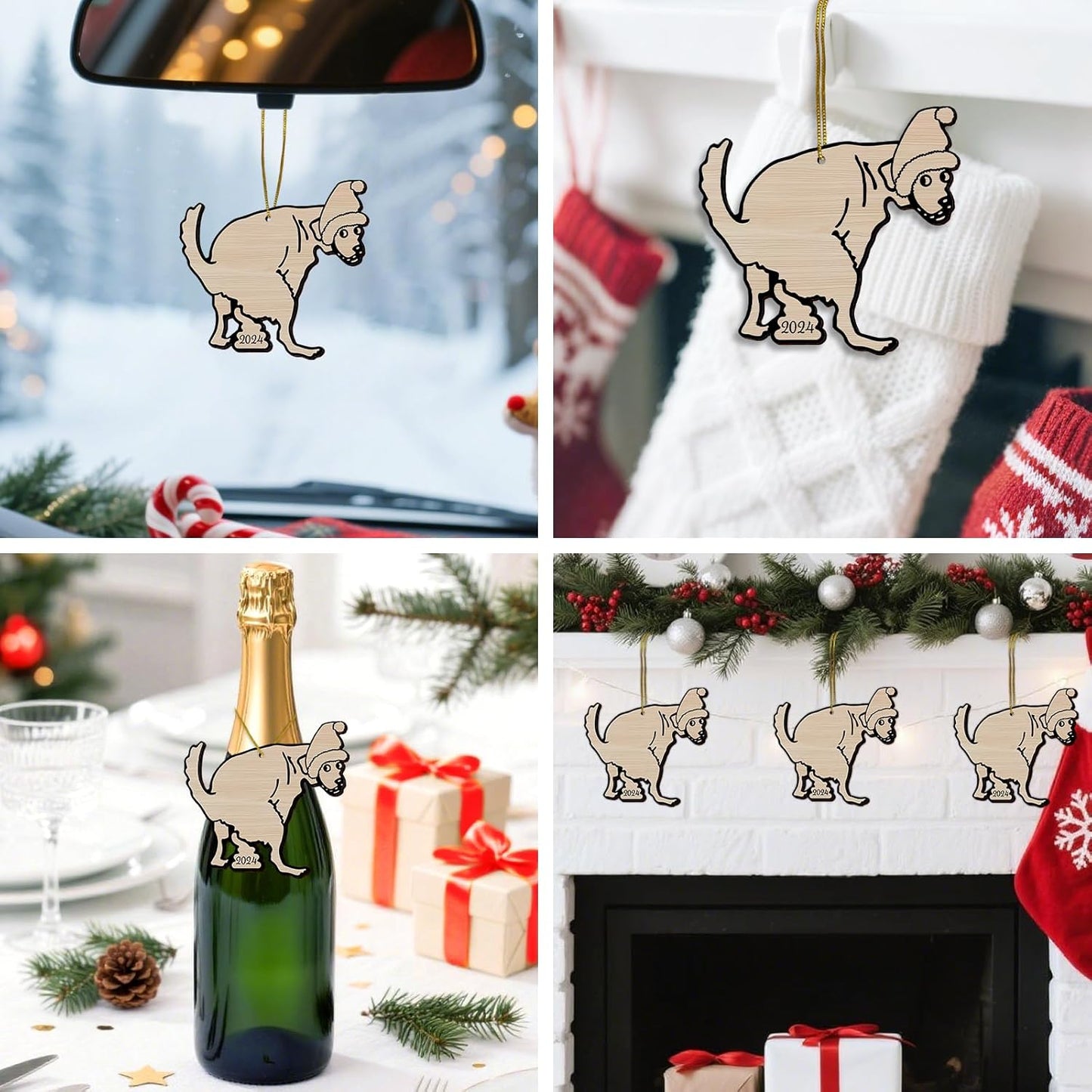 Humorous Dog Christmas Tree Keepsake Ornaments, Funny Dogs Themed 2 Side Printed Flat Wooden Ornament, Xmas Hanging Decor