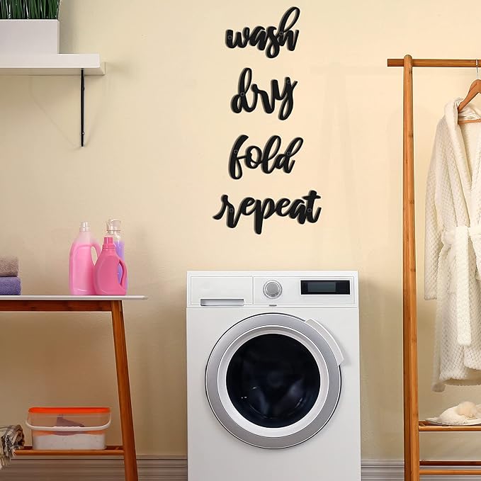 4 Pieces Laundry Sign Room Decor Metal Wash Dry Fold Repeat Wall Arts Signs Funny Laundry Room Signs Vintage Metal Wall Decor for Bathroom Home Decorations Supplies