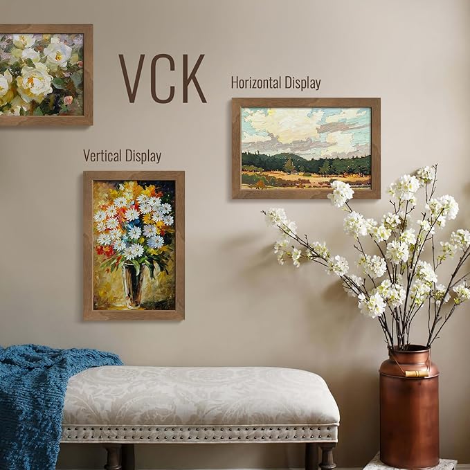 VCK 11x17 Picture Frame 3 Pack - Brown Walnut, Natural Wood Grain Solid Wood Poster Frame, Wall Gallery Frame