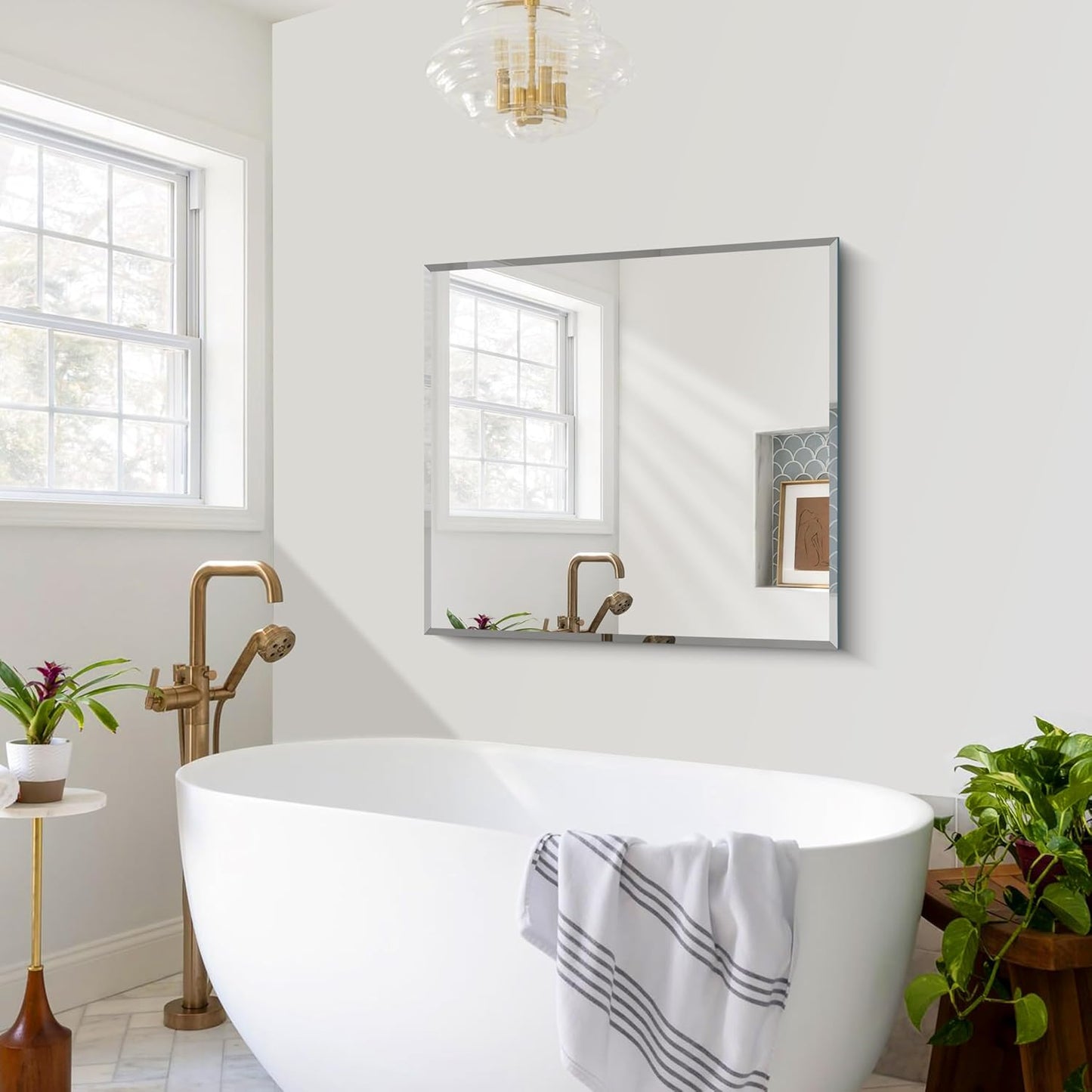 Beveled Mirror, 30x36 Inch Bathroom Mirrors for Wall Unframed, Upgraded Shatterproof Frameless Vanity Mirror Over Sink with Beveled Edge for Bathroom, Bedroom, Living Room and Entryway