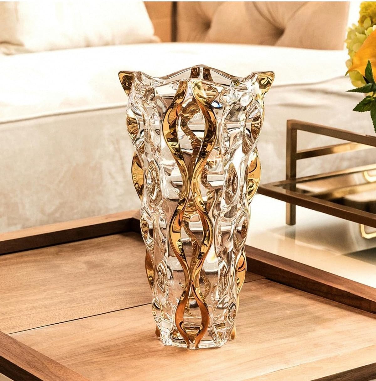 Hand Painted Gold Vase 11" Tall,Flower Vase Decor for Home Dining Table Living Room,Office Wedding Holiday Party,Handmade Decorative Flower Vase.