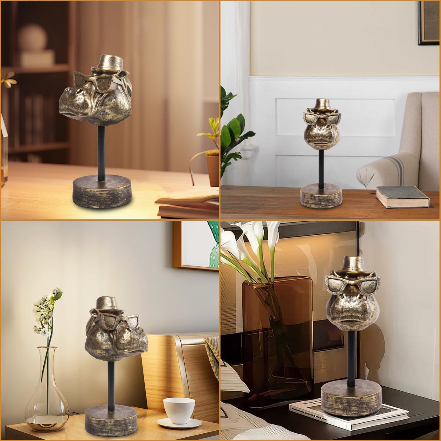 Handcrafted Resin Sculpture (Hippopotamus)- Statue Decoration Modern Home Decor Accent, Trending Living Room & Office Decor, Elegant Tabletop & Shelf Decor for Desk, Bookshelf, Nightstand