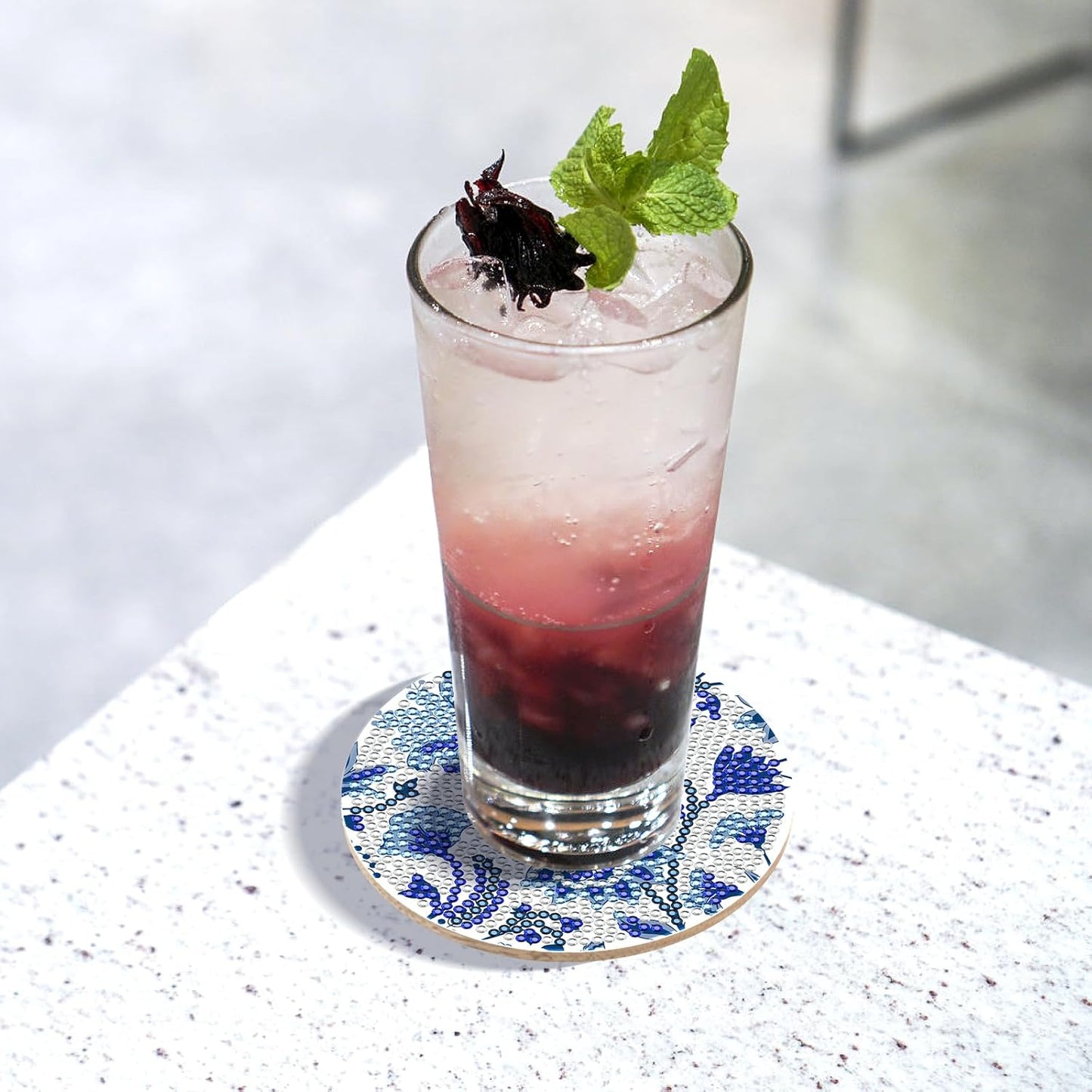 Blue Flower Diamond Art Coasters - 8 Pcs Diamond Painting Coasters Kits with Cork Base Home Table Decor DIY Crafts Party Supplies Mother's Day Birthday Gift for Adult Beginners