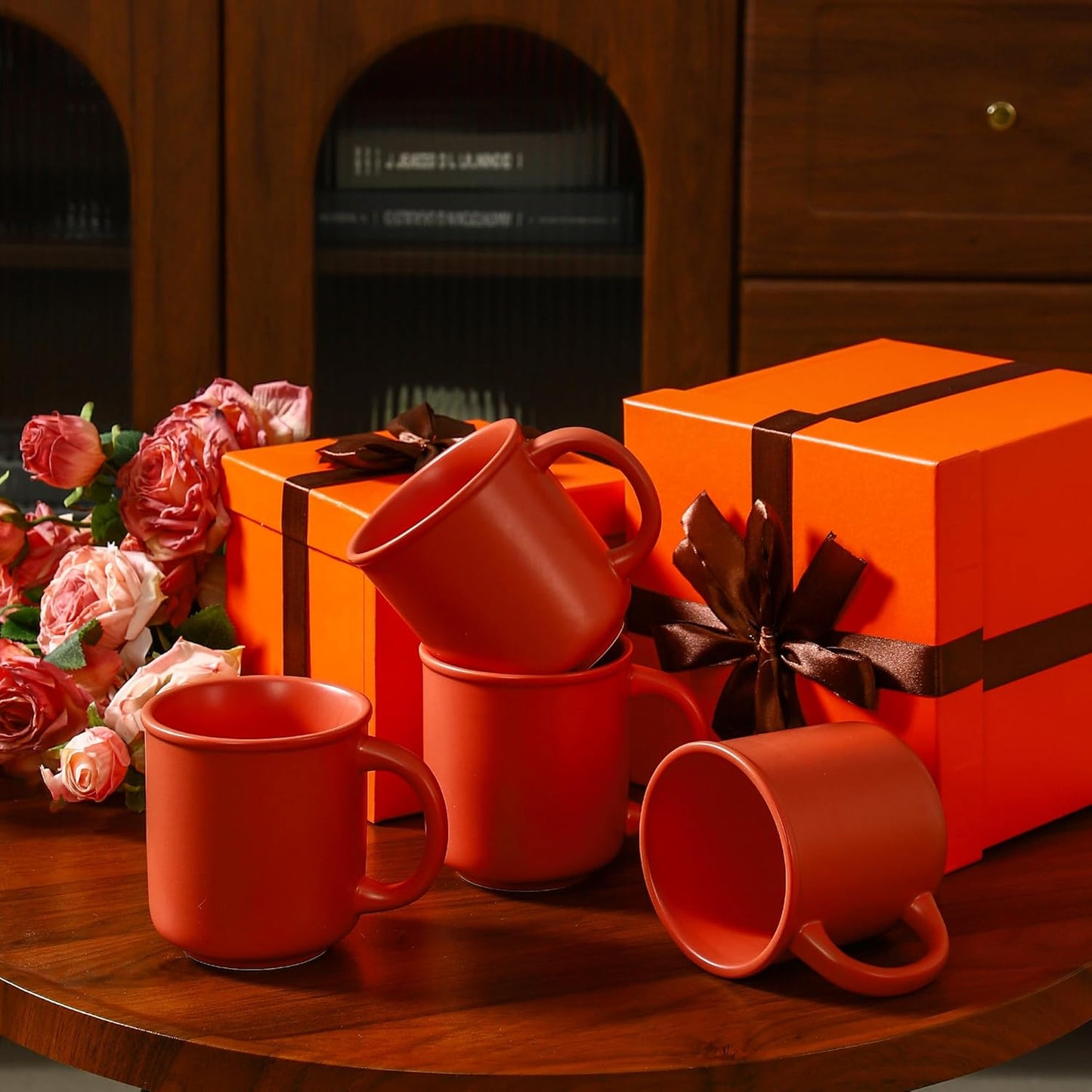 GZG 18 oz Coffee Mugs Set of 4, Modern Ceramic Coffee Cups Set with Handle, Large Coffee Mugs for Tea, Latte, Milk, Cocoa, Rustic Matte Glaze, Microwave & Dishwasher Safe(Terracotta Blush)