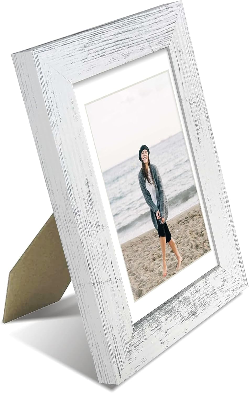 iRahmen 4x6 Picture Frame Set of 2, Distressed White Wood Photo Frame with HD Glass - Display Pictures 3.5x5 with Mat or 4 x 6 without Mat for Horizontal or Vertical Tabletop and Wall Mounting