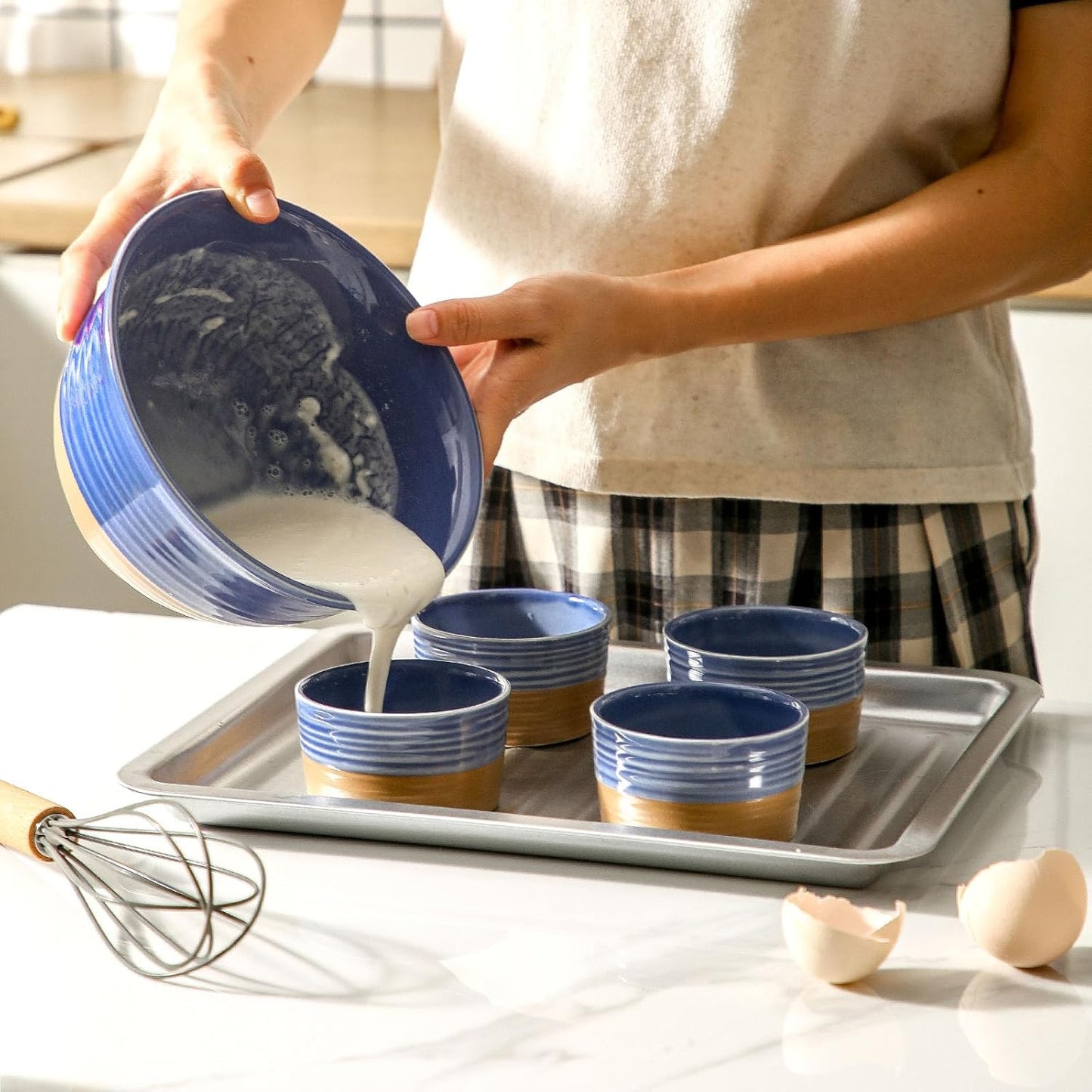 Hasense Ceramic Ramekins 8 oz, Creme Brulee Ramekins Set of 6, Small Baking Bowls for Pudding, Snack, Ice Cream, Serving Dip, Custard Cups, Holiday Gift, Oven Safe, Blue-purple