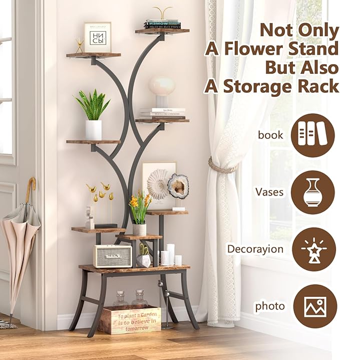 Plant Stands Indoor With Grow Light For Indoor Plants Multiple - 62" Tall Indoor Shelf With Anti-Tipping Device, Black Metal Flower Holder Rack