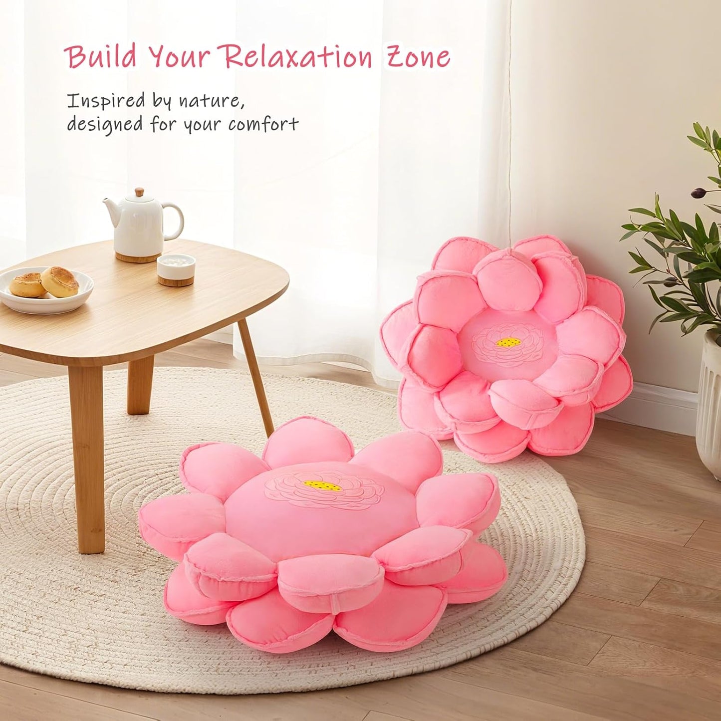 Lotus Flower Floor Pillows, Large Cushion Inspired by Lotus Flower Design, Decorative Seating for Living Room, Bedroom, and Lounge, Soft Washable Floor Cushion for Relaxation, and Family Activities