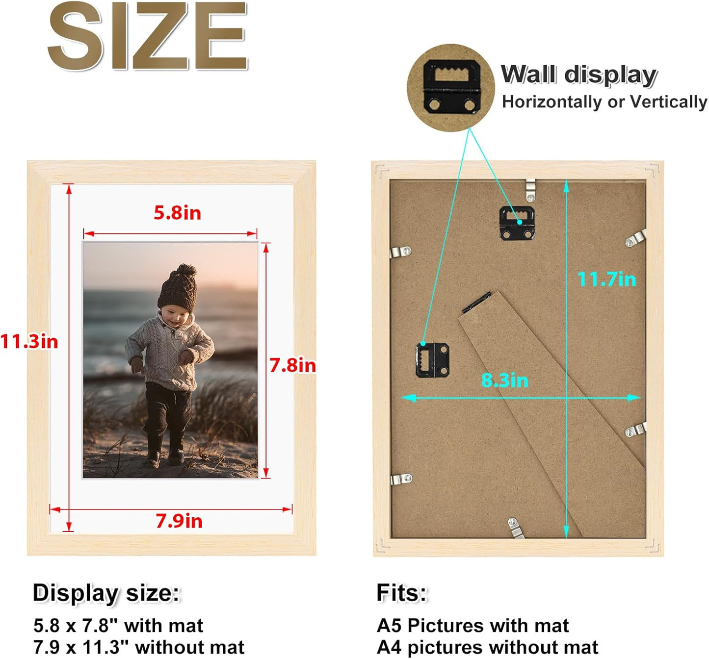 KINLINK A4 Picture Frame, White Oak Solid Wood Frames with Acrylic Plexiglass for Pictures A5 with Mat or A4 without Mat, Tabletop and Wall Display Photo Frame 4 Pack