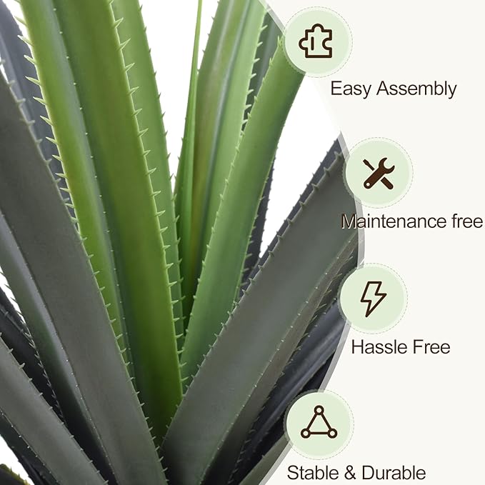 4ft Artificial Spiked Agave Plant, 48inch Faux Agave Plants Indoor Realistic Floor Plant Perfect for Front Porch, Patio, Indoor Outdoor Home, Office Decor (Set of 2)