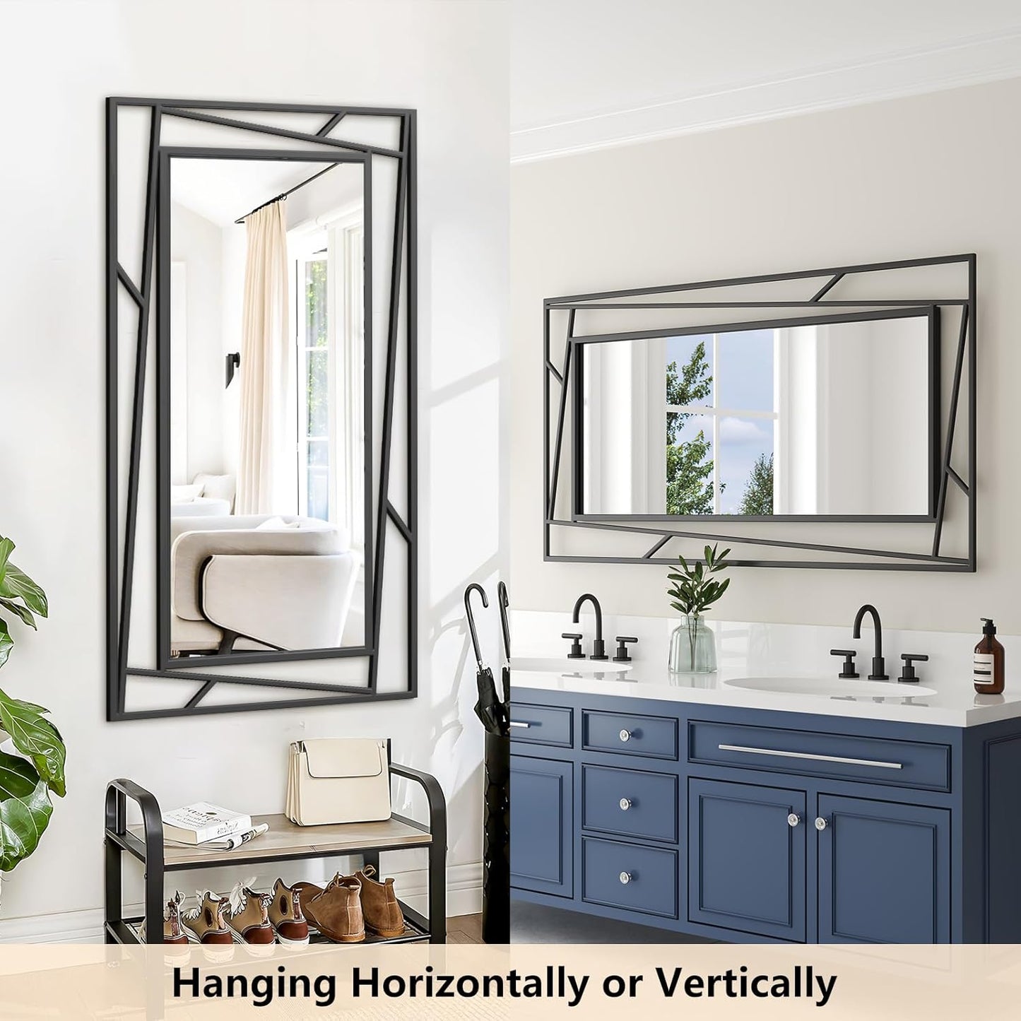 Black Framed Mirror for Bathroom Vanity 45" x 30" Matte Black Rectangle Beveled Frame Wall Mirror for Over Sink, Tempered Glass, Modern Farmhouse Bedroom, Entryway, Living Room