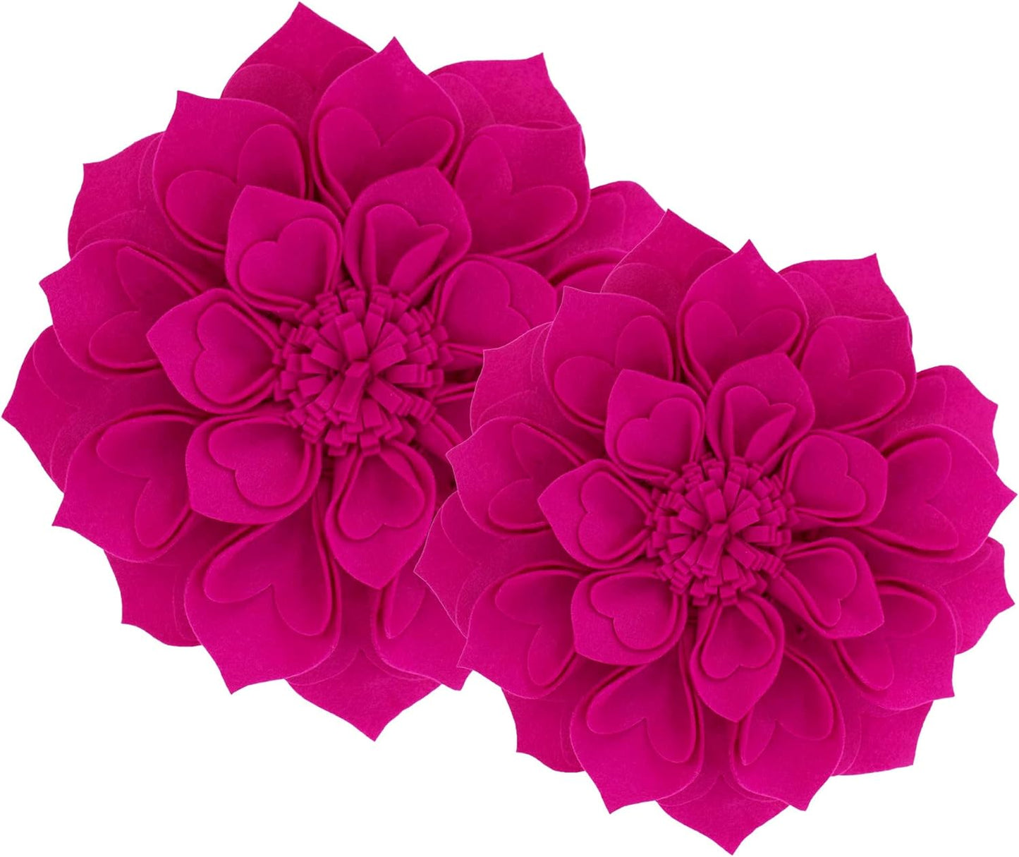 Fennco Styles Handmade 3D Heart-Shaped Petals Flower Decorative Throw Pillow Cover Only - 13" Round Magenta Floral Pillow Case for Couch, Home Décor and Holiday, Housewarming Gift