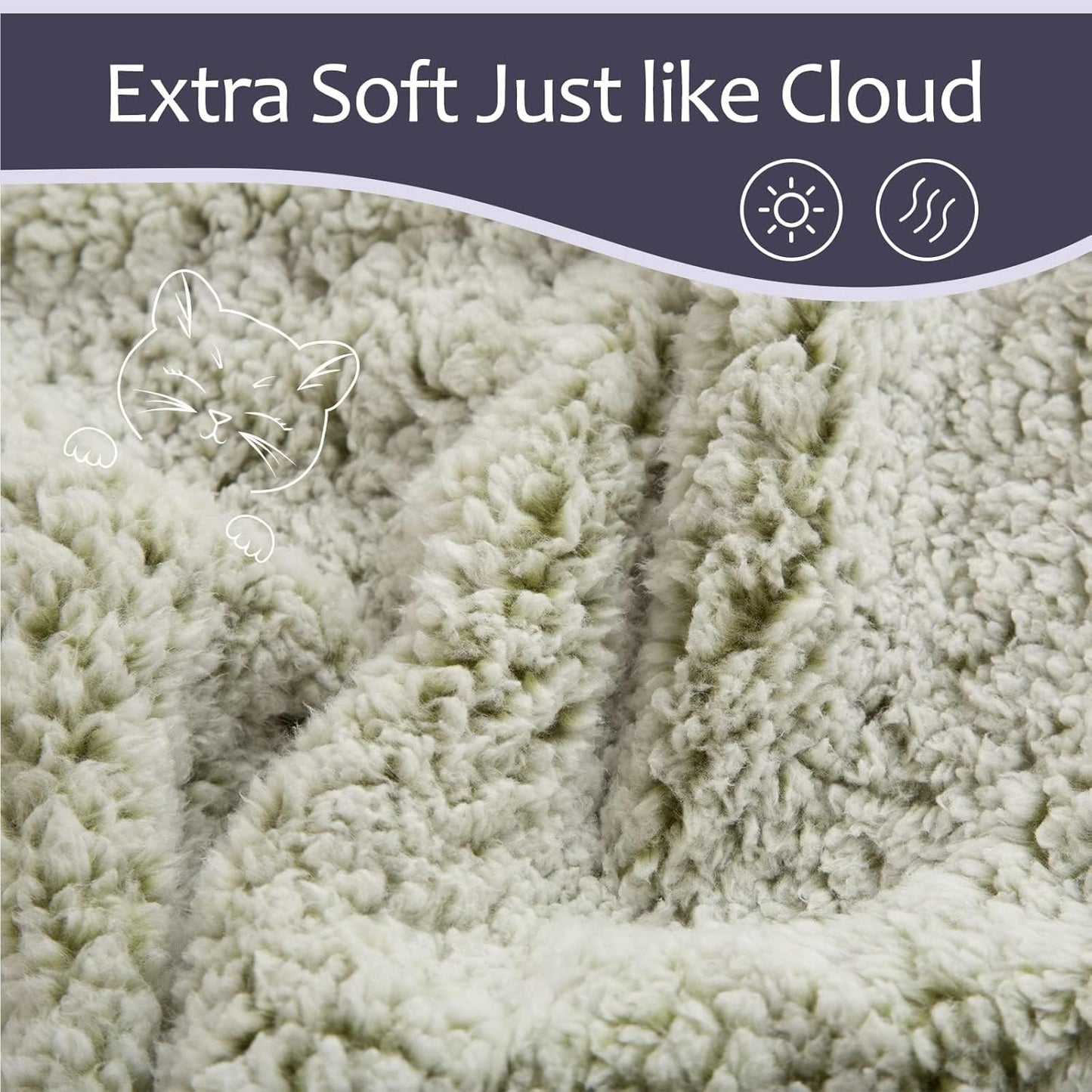 EMME Soft Sherpa Fleece Blanket Reversible Plush Fluffy Large Blanket, Light Weight Warm Decorative Boho Blanket Cover for Sofa, Couch, Bedroom,Travel(Plush Sage,108"x90")