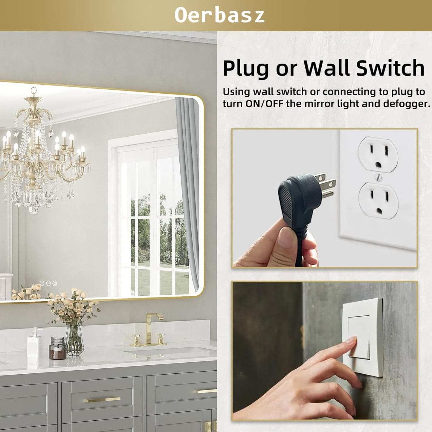 LED Mirror for Bathroom 55X32 Inch Gold Framed with Anti-Fog, Stepless Dimmable, Front Lit, LED Bathroom Vanity Mirror for Wall, Memory Function, Shatter-Proof