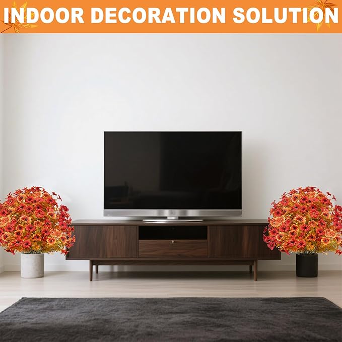 2 Pack Fall Artificial Mums Topiary Ball Tree with Ground Spike Boxwood 25" UV Resistant Fake Greenery Shrub Faux Violet Plant Fall Decorations Flower for Garden Yard Porch Patio Autumn Outdoor Decor