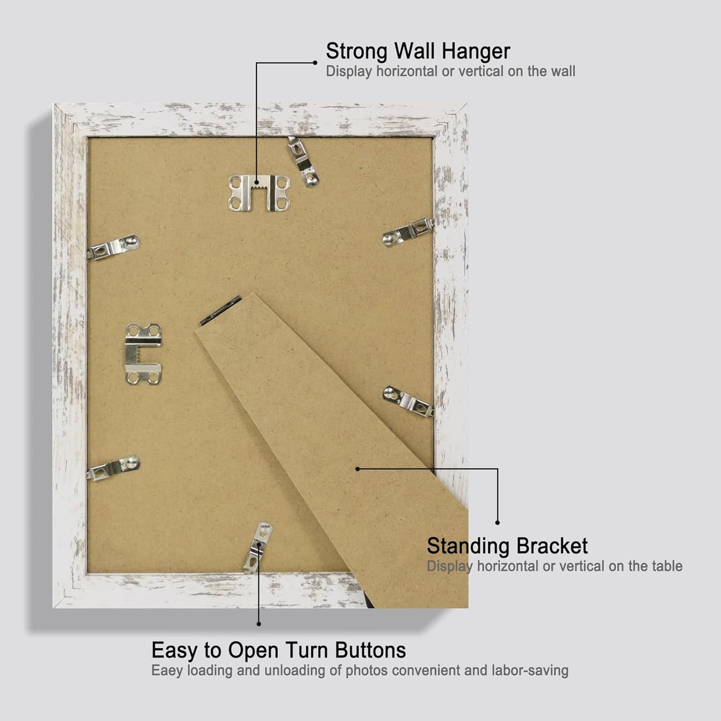 iRahmen 8x10 Picture Frame Set of 2 with HD Glass, Distressed White Wood Photo Frames Display 5x7 Pictures with Mat or 8 x 10 Without Mat for Horizontal or Vertical Tabletop and Wall Mounting