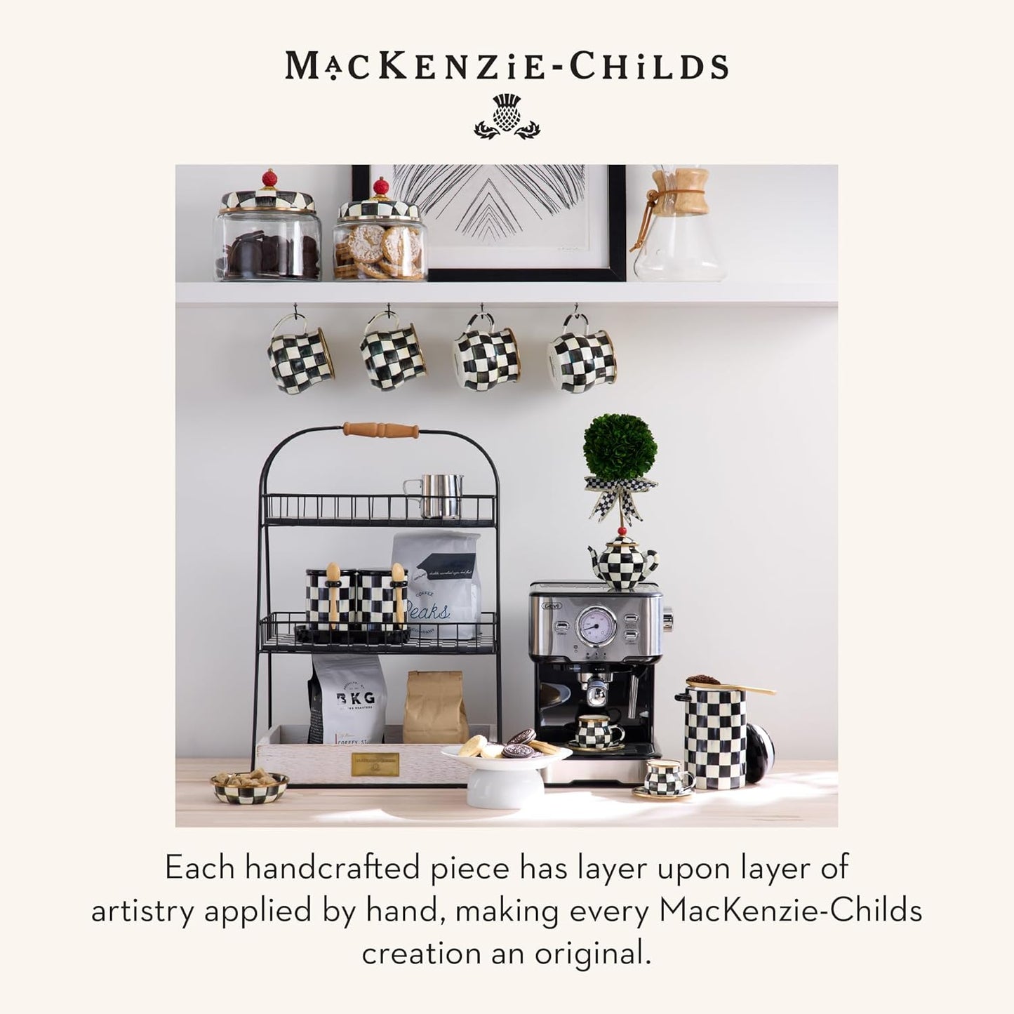 MACKENZIE-CHILDS Porcelain Mug, Tea and Coffee Mug, Black-and-White Courtly Check