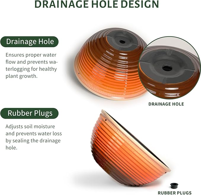 2 Pack Hanging Planters for Indoor Outdoor Plants, 10 Inch Hanging Planter with Drainage Hole & Plug Glazed Hanging Baskets Flower Pots for Garden Home, Orange